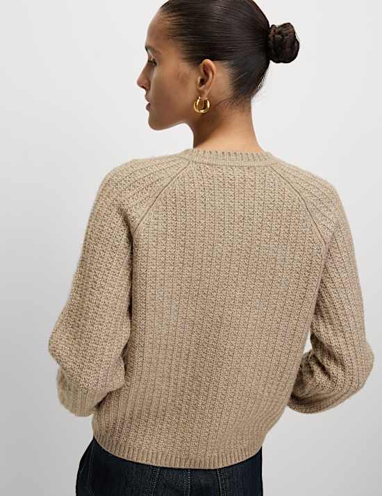 Cloud-Yarn Textured Crew Neck Cardigan