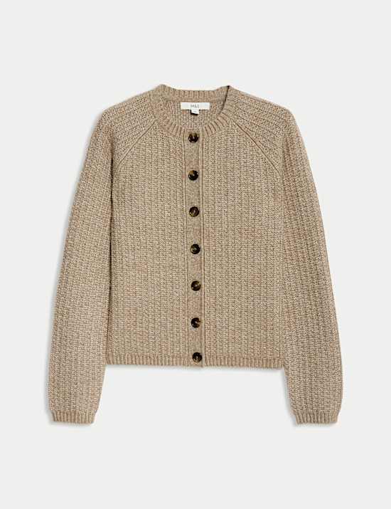 Cloud-Yarn Textured Crew Neck Cardigan