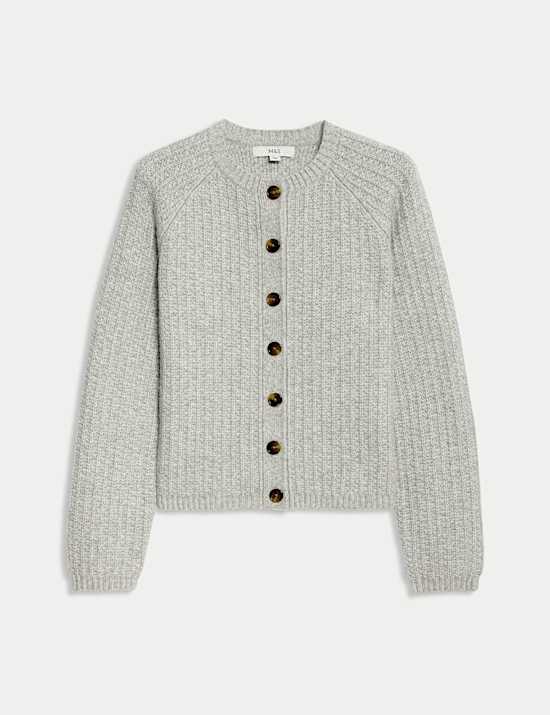 Cloud-Yarn Textured Crew Neck Cardigan