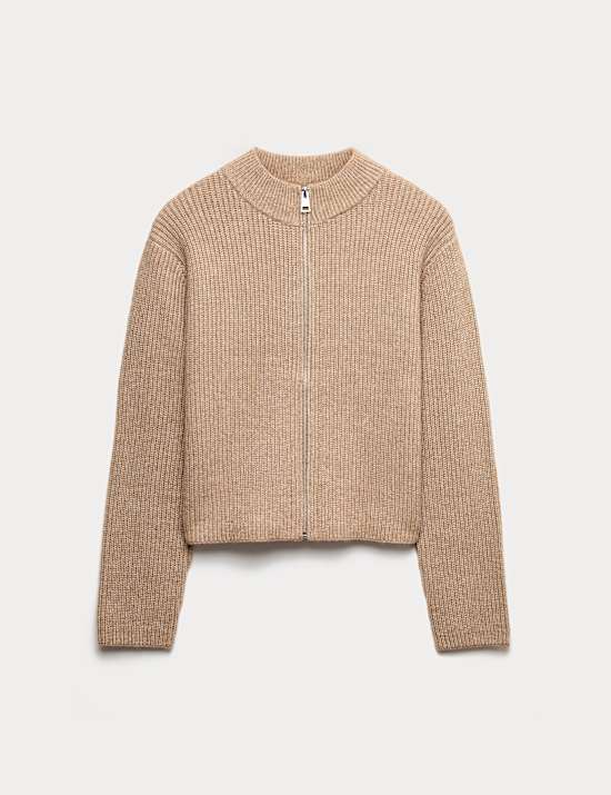 Cloud-Yarn Textured Bomber Cardigan