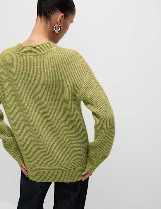 Πλεκτή Μπλούζα V με Ριμπ Ύφανση από Νήμα Cloud