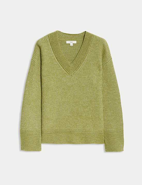 Πλεκτή Μπλούζα V με Ριμπ Ύφανση από Νήμα Cloud