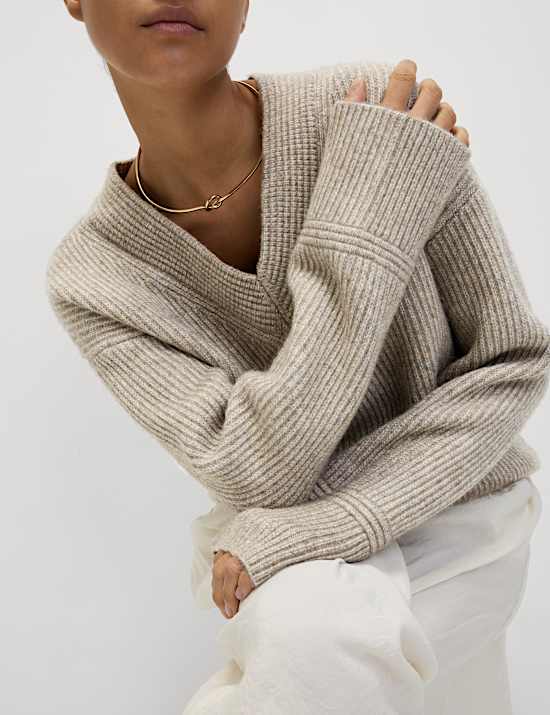 Geribbelde trui van coud-yarn met V-hals