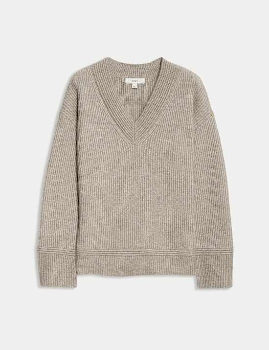 Geribbelde trui van coud-yarn met V-hals