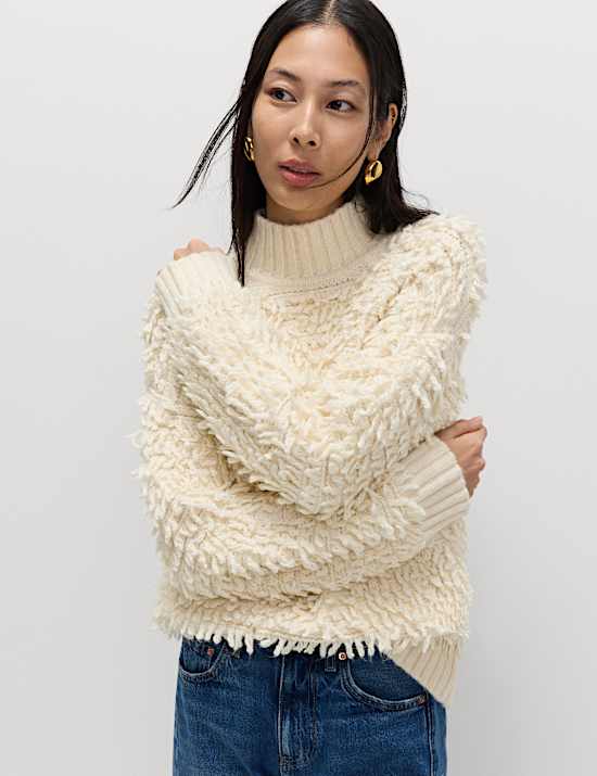 Relaxed Fit Pullover aus Kaltgarngewebe mit Trichterkragen und Strukturmuster