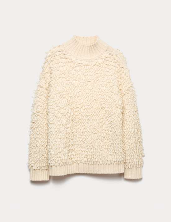 Cold-Yarn Textured Funnel Neck Relaxed Jumper