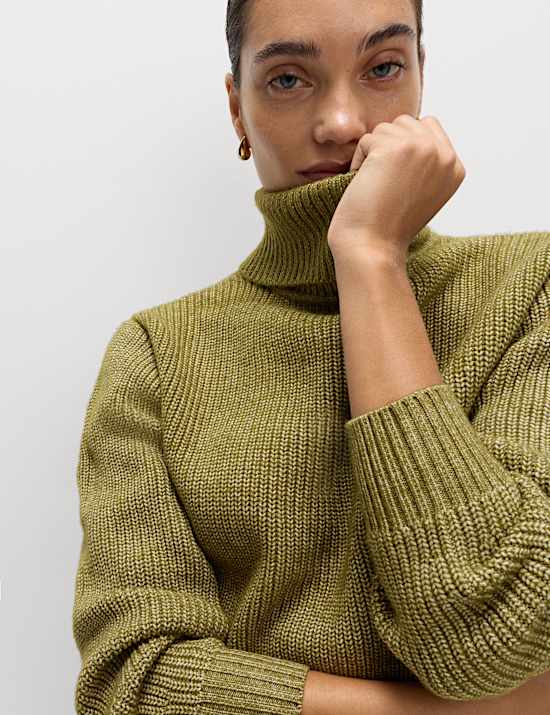 Cloud-yarn Ribbed Roll Neck Jumper