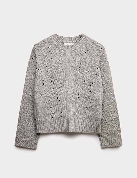 Cloud-Yarn Embellished Cable Knit Jumper