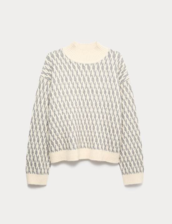 Cloud-Yarn Twisted Cable High Neck Jumper