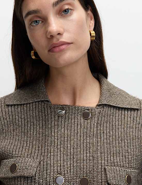 Cloud-Yarn Pocket Detail Knitted Jacket