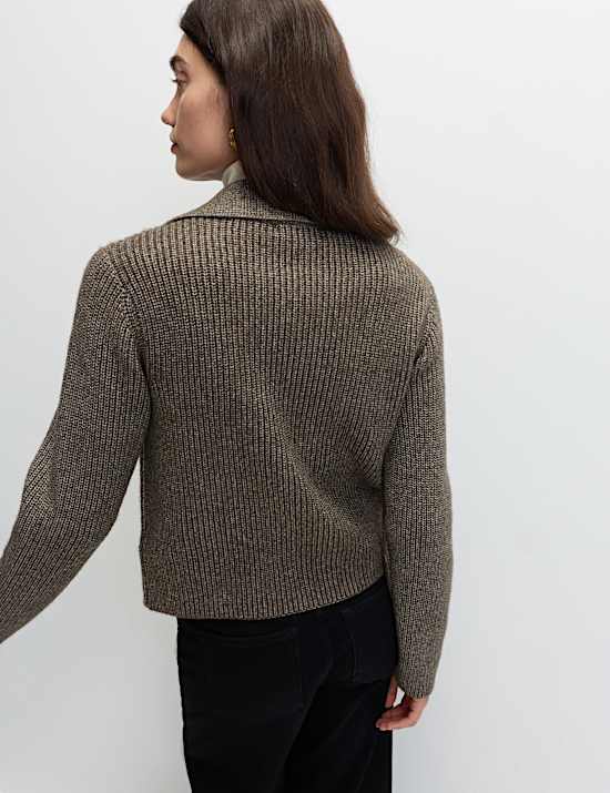 Cloud-Yarn Pocket Detail Knitted Jacket