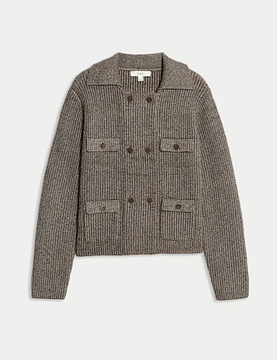 Cloud-Yarn Pocket Detail Knitted Jacket