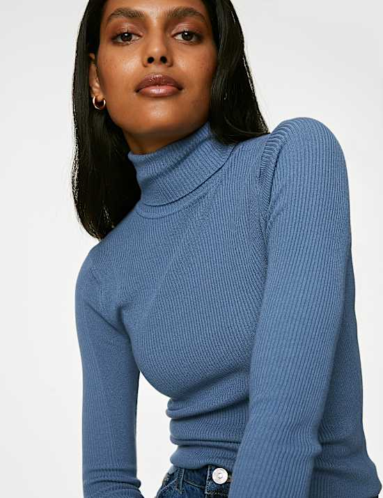 Jersey ajustado de cuello vuelto acanalado