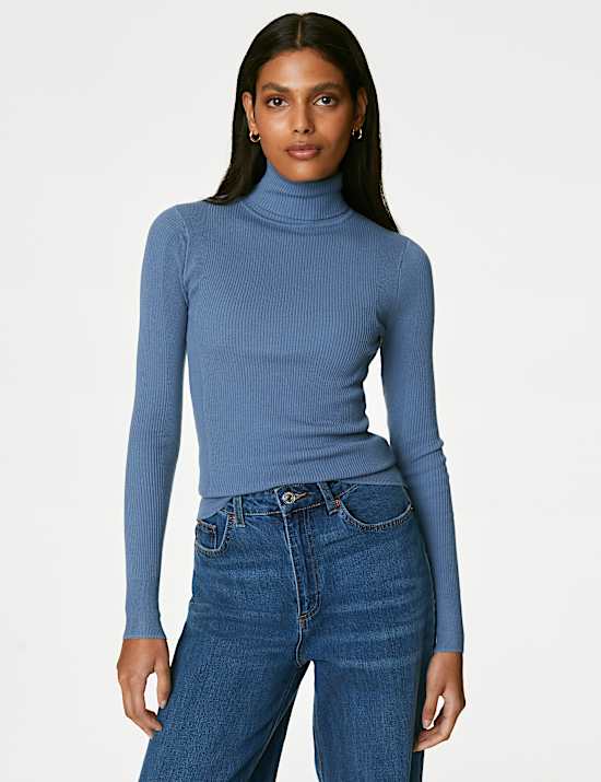 Jersey ajustado de cuello vuelto acanalado