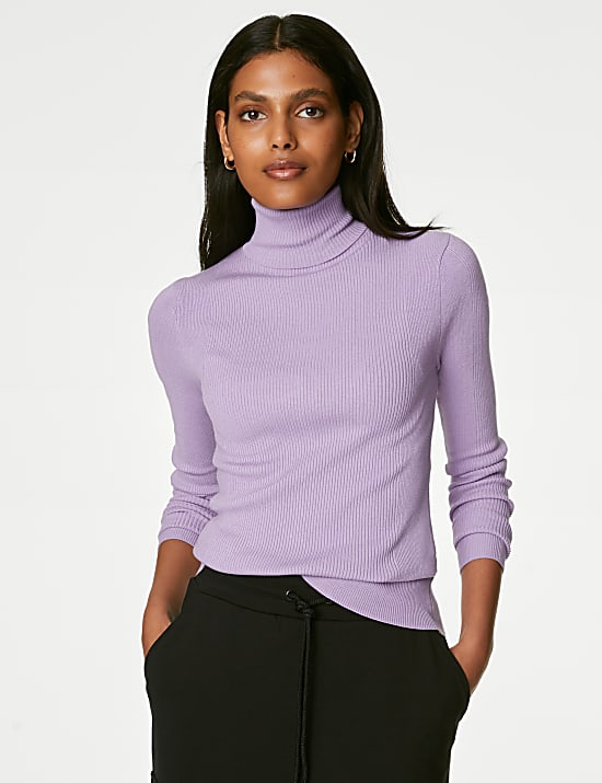 Viscose Mix Textured High Neck Jumper