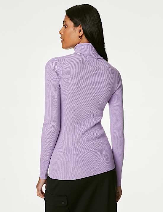 Jersey ajustado de cuello vuelto acanalado