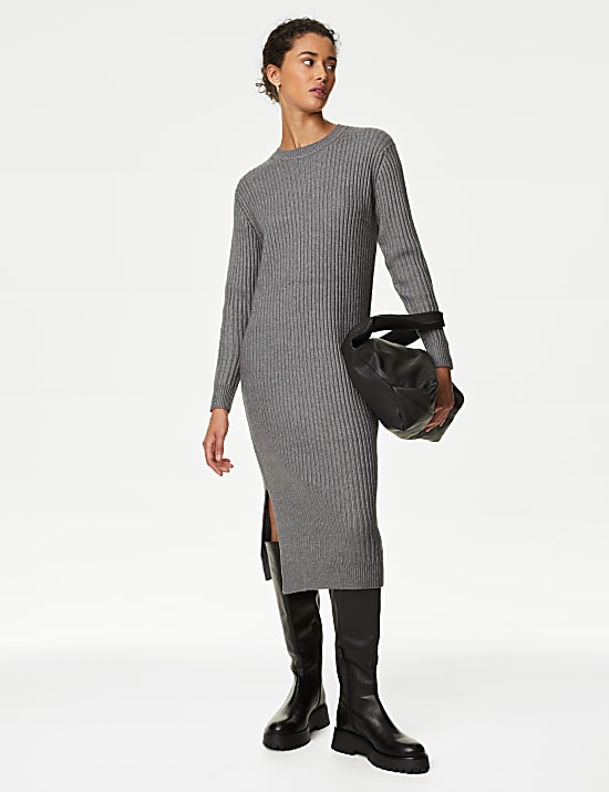 Ribbed Knitted Midi Dress