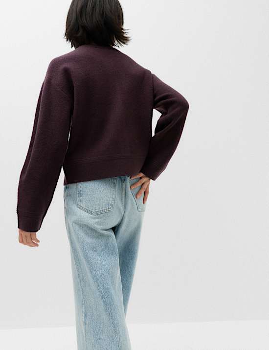 Crew Neck Cardigan With Wool