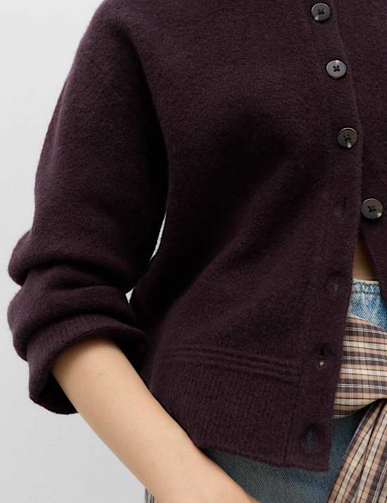 Crew Neck Cardigan With Wool