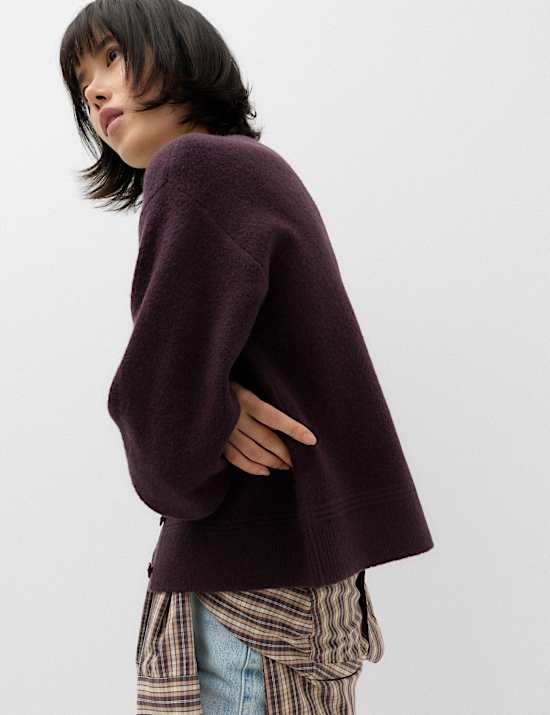 Crew Neck Cardigan With Wool