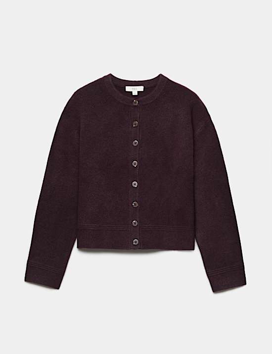 Crew Neck Cardigan With Wool