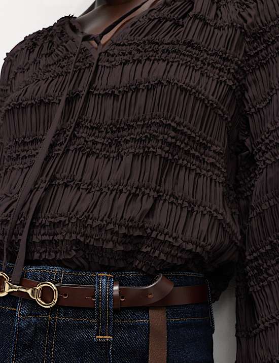 Ruffle Tie Detail Blouson Sleeve Blouse