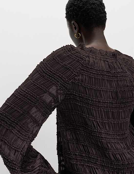 Ruffle Tie Detail Blouson Sleeve Blouse