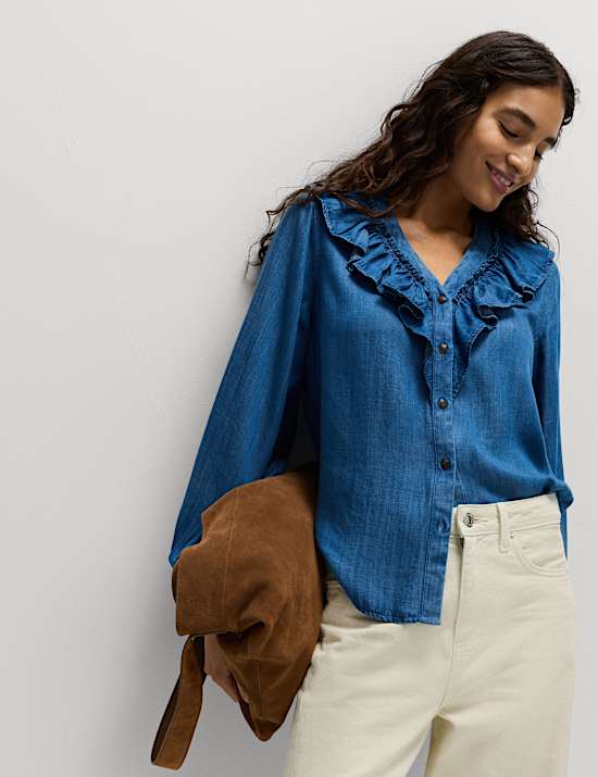 Bluse aus reinem Lyocell™ mit Rüschen