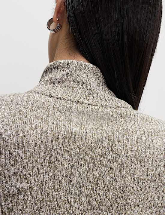 Ribbed High Neck Slim Fit Zip Up Sweatshirt