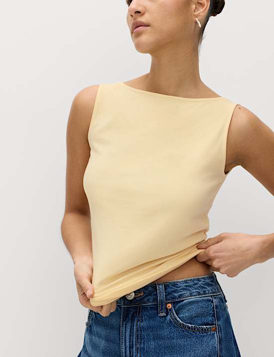 Cotton Rich Slash Neck Slim Fit Vest