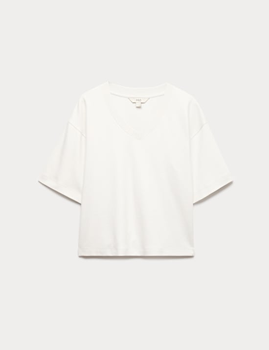 Schweres Oberteil mit V-Ausschnitt aus reiner Baumwolle