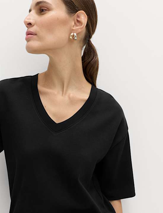 Top &agrave; col en V 100 % coton &eacute;pais