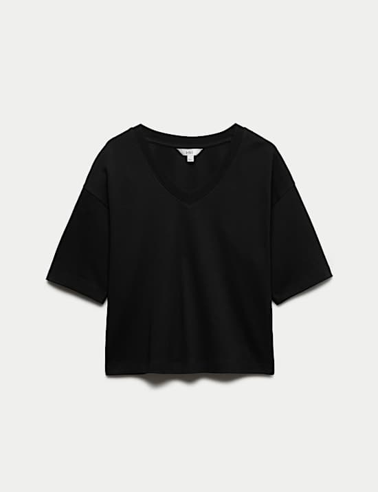 Schweres Oberteil mit V-Ausschnitt aus reiner Baumwolle