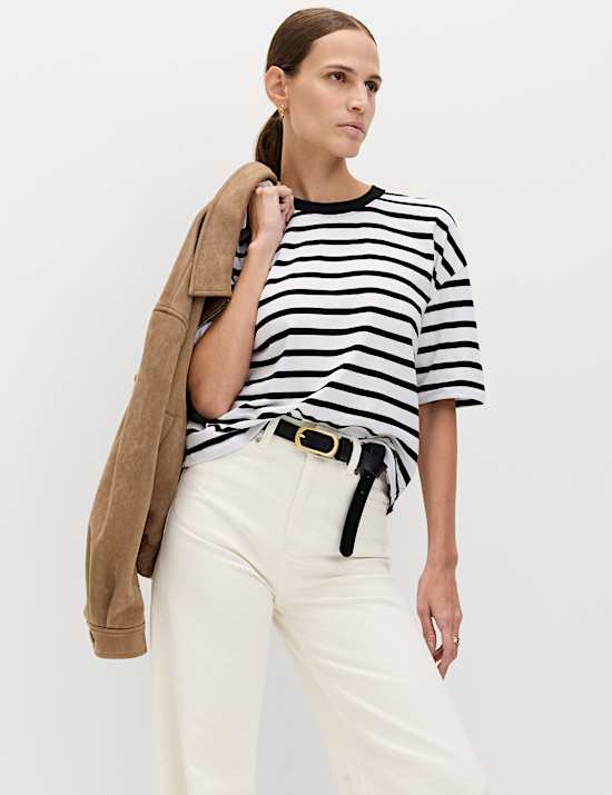 Pure Cotton Striped Relaxed Boxy T-Shirt