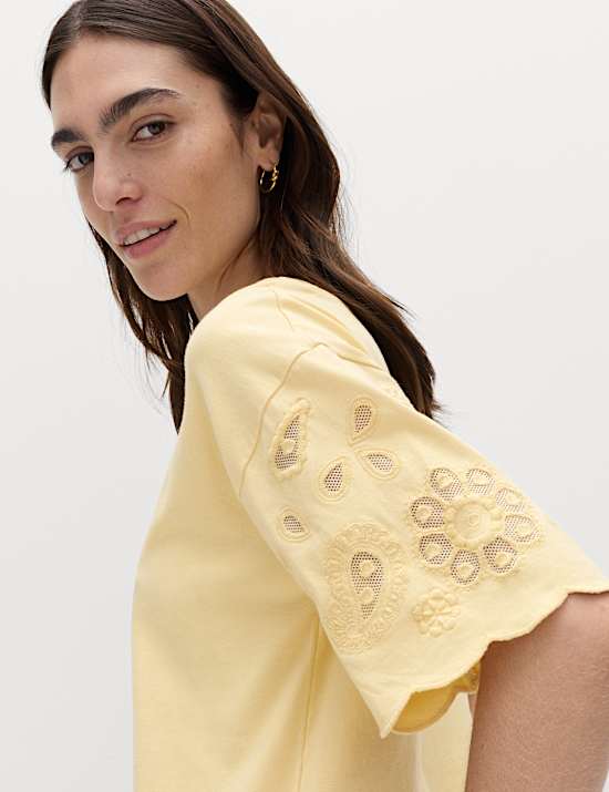 T-shirt coupe boxy 100 % coton brod&eacute;