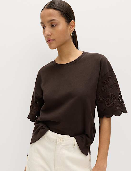 T-shirt coupe boxy 100 % coton brod&eacute;