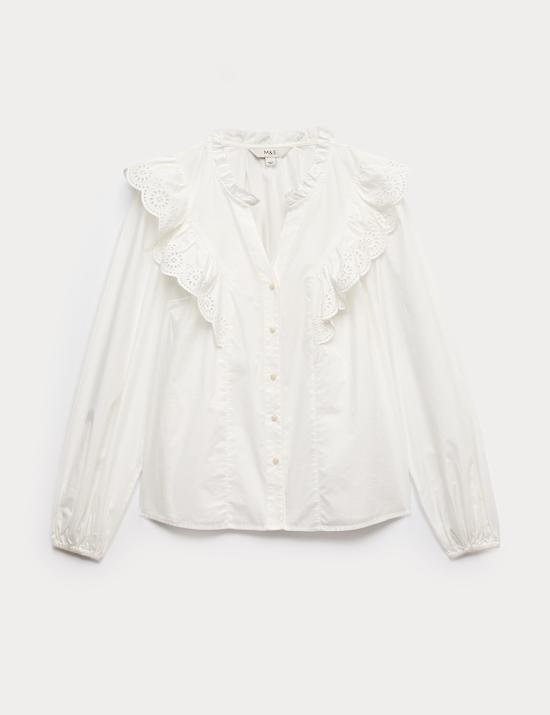 Pure Cotton Broderie Long Sleeve Blouse