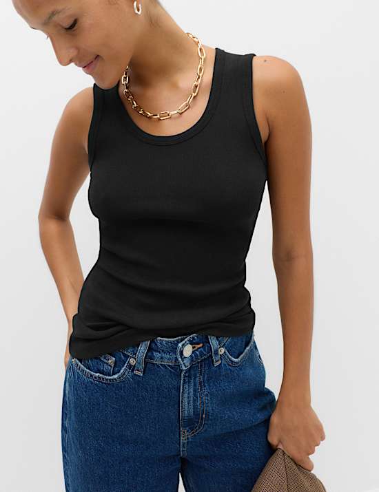 Cotton Rich Ribbed Scoop Neck Vest