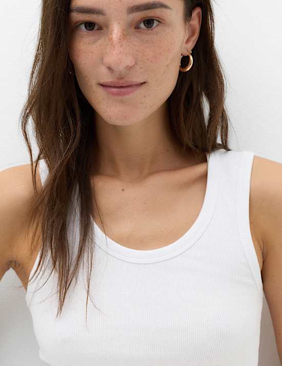 Cotton Rich Ribbed Scoop Neck Vest