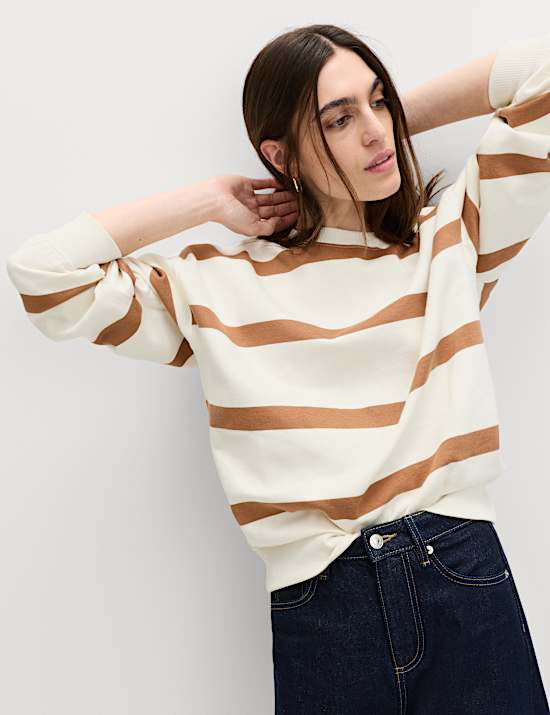 Cotton Rich Striped Long Sleeve Sweatshirt
