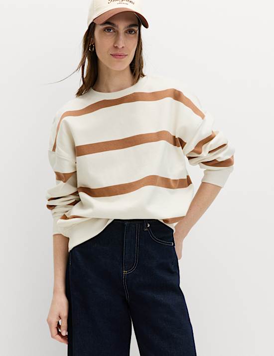 Cotton Rich Striped Long Sleeve Sweatshirt