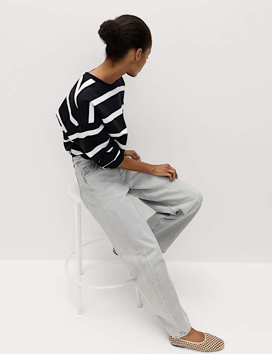 Sweat en coton &agrave; manches longues et rayures