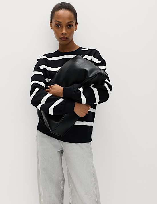 Sweat en coton &agrave; manches longues et rayures