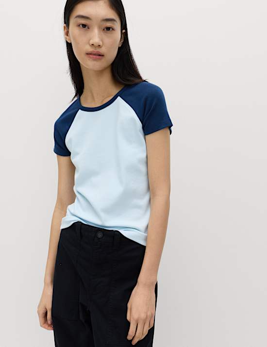 T-shirt en coton &agrave; manches raglan courtes