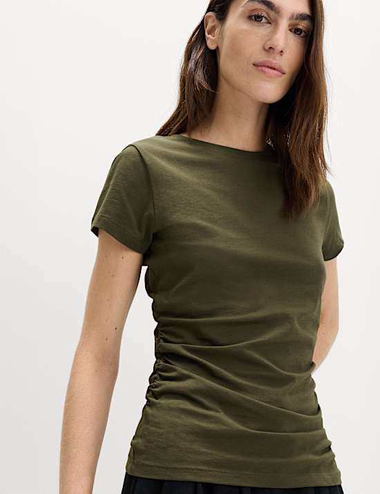 Pure Cotton Slim Fit Ruched T-Shirt