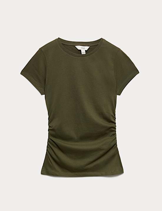 Pure Cotton Slim Fit Ruched T-Shirt