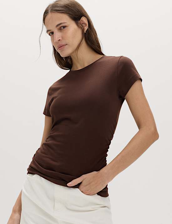 Pure Cotton Slim Fit Ruched T-Shirt