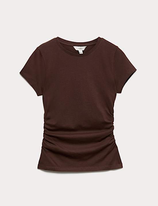 Pure Cotton Slim Fit Ruched T-Shirt