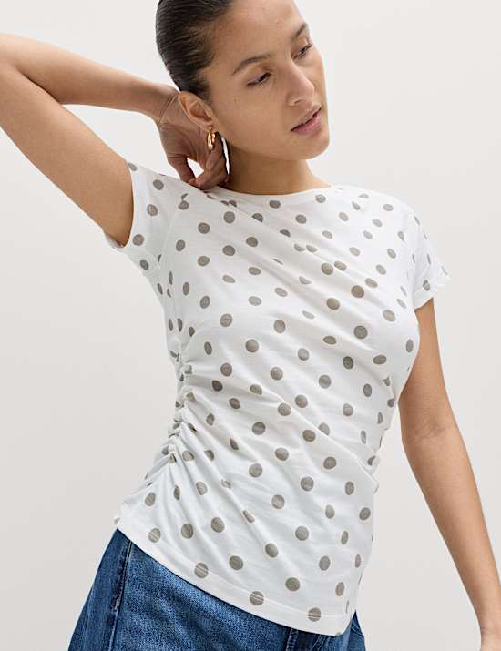 Pure Cotton Slim Fit Ruched T-Shirt