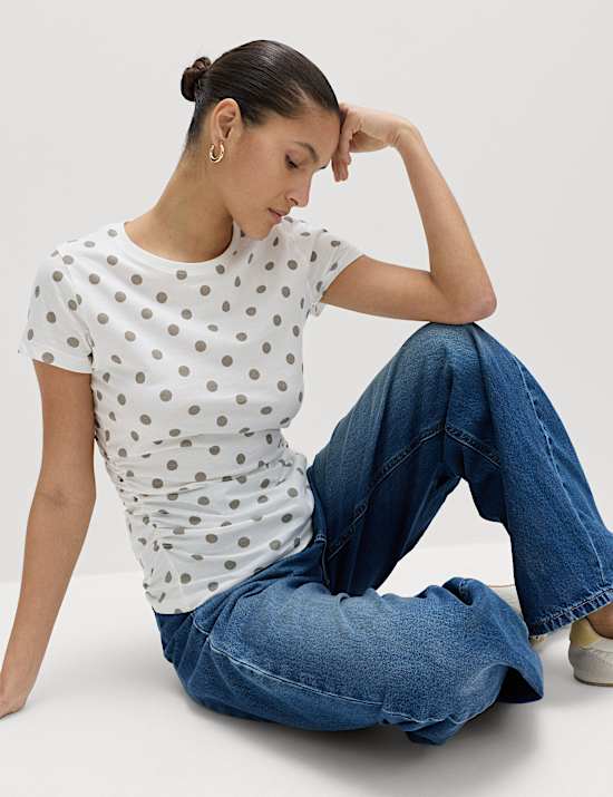 Pure Cotton Slim Fit Ruched T-Shirt